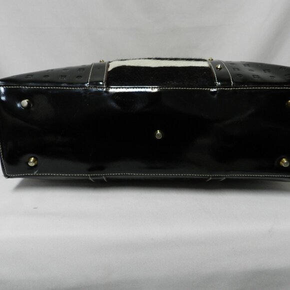 ARCADIA Patent Leather w/ Giraffe pony hair fur Large tote bag purse Italy studs - Picture 11 of 13